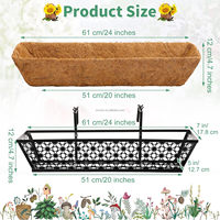 Jardinières de fenêtre en fer de 24 pouces, jardinières de balustrade avec doublure en coco, supports réglables pour terrasse, porche, clôture, balcon, jardin domestique
