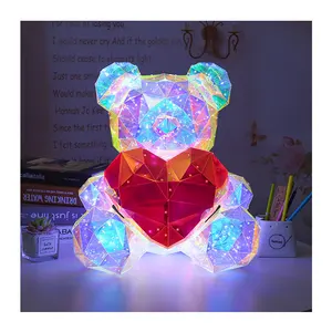 2024 Nieuwe Valentijnsdag Holografische Cadeau Teddybeer Gloeiende Led Teddybeer Verjaardag Kerstcadeau Voor Vriendin Kinderen Box