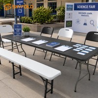 Table de repas pliable portable de 180 cm, marron, en plastique HDPE à motif rotin tressé, avec structure en acier, pour l'extérieur et les fêtes
