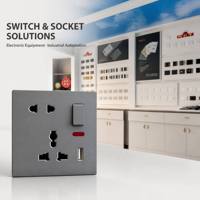 Prise murale modulaire multifonctionnelle 5 broches avec voyant néon et ports USB à charge rapide pour vente en gros