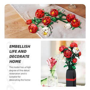JIESTAR JJ9010 818PCS <strong>Flower</strong> Serie Rose <strong>Vase</strong> Potted Plant Ornament Building Block Model Technical Educational Toy Festival Gift - Product Image 4