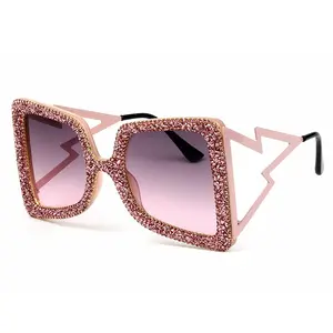 Lbashades New Style Woman Sunglasses Bling Stone Frame Color Lens Party Eyewear Oversized Square Female Eyeglasses UV400