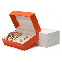 Boîte à montre en cuir haut de gamme avec logo personnalisé, couvercle rabattable, simple et luxueuse, en papier, pour couple, étui de rangement pour montres, emballage de luxe, cadeau de bijoux