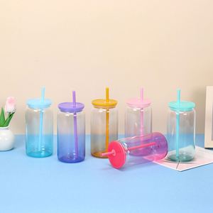 AGH 16oz Eco Jelly Clear Straight Glass Tumbler Tapa de plástico de colores a rayas y taza de sublimación de paja - Product Image 2