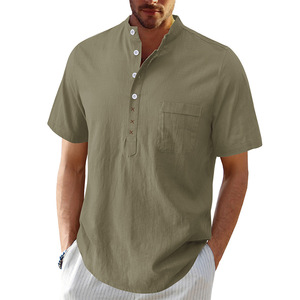 Camicia Hawaiana da Uomo Monopetto a Maniche Corte, Traspirante, con Colletto Rialzato, in Cotone-Lino, per <span class=keywords><strong>Vacanze</strong></span> Estive Giovanili - Product Image 6