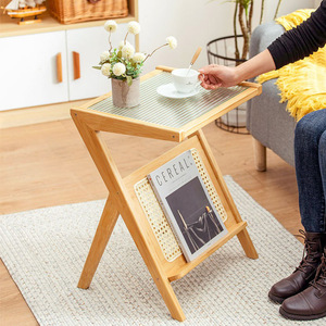<b>Foldable</b> <b>Wooden</b> Coffee <b>Table</b> With Magazine Rack Storage For Living Room Sofa Side <b>Table</b> Minimalist Design Light Luxury Style - Product Image 1