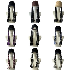 Wholesale Custom <b>Vintage</b> Twill Urban 6 Panel Baseball <b>Cap</b> for Women with Synthetic Box Braids Long Twist Hair Extensions Wig <b>Cap</b> - Product Image 3