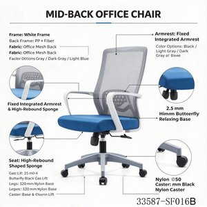 Chaise de bureau ergonomique en maille, dossier moyen, pivotante, avec accoudoirs fixes, siège inclinable vert 33587-SF016B - Product Image 2