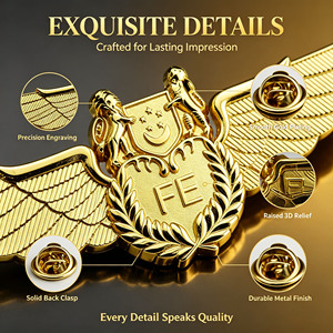 Vente en gros YIZHE – Écusson en alliage de zinc électroplaqué et émaillé sur mesure pour ailes, pour conception personnalisée, badge d'aile doré <span class=keywords><strong>junior</strong></span>/senior - Product Image 3
