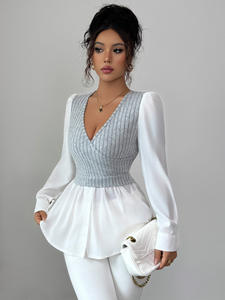 Koleksi musim gugur baru dilengkapi dengan rompi lengan panjang berlapis yang elegan dan berkualitas tinggi dan kemeja untuk wanita - Product Image 5