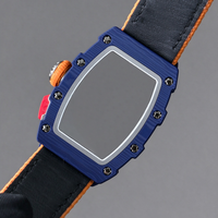 Montre ultra-fine pour femme 0704 en fibre de carbone bleue, design squelette, boîtier unique, automatique, mécanique, montre de style business décontracté