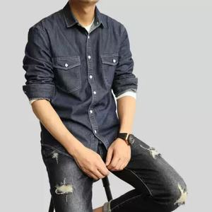 Wholesale Western Casual Long Sleeve Coats Solid Regular Fit Denim Cotton Leisure <b>Jacket</b> <b>Men's</b> T-shirts - Product Image 5