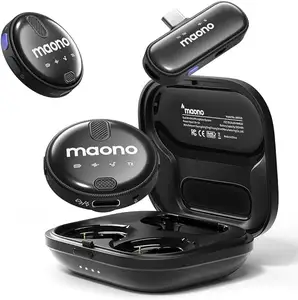 Maono WM620 Microfone de lapela USB C sem fio com redução de ruído e monitor em tempo real para ganho de microfone, entrevistas em direto do YouTube e TikTok