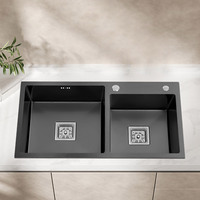 Évier de cuisine moderne YINGTAO en acier inoxydable 201/304, double bac, noir et argent, à encastrer, surface polie