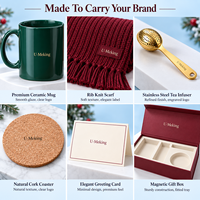 Coffret Cadeau d'Entreprise Personnalisé pour Noël : Mug en Céramique, Écharpe, Infuseur à Thé, Sous-Verre et Carte – Idéal pour Remercier vos Clients