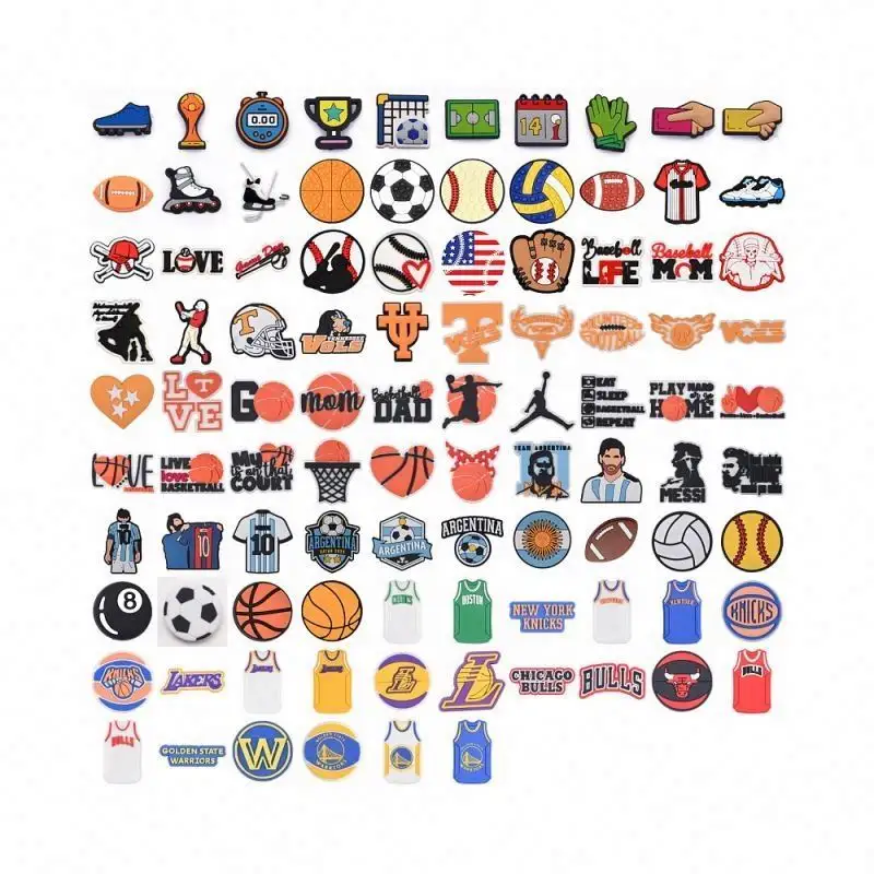 2024 nouveauté en gros PVC personnalisé sabot football basket-ball football sport équipe logo chaussure croc breloques