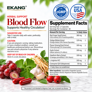 Complément alimentaire à base de plantes pour la circulation sanguine, favorise une circulation saine, santé vasculaire, formule pour hommes adultes, capsules - Product Image 2