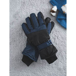 Guanti da sci a blocchi di colore blu guanti riscaldanti con caratteristiche termiche realizzati in cotone in pelle per attività all'aperto di snowboard - Product Image 1