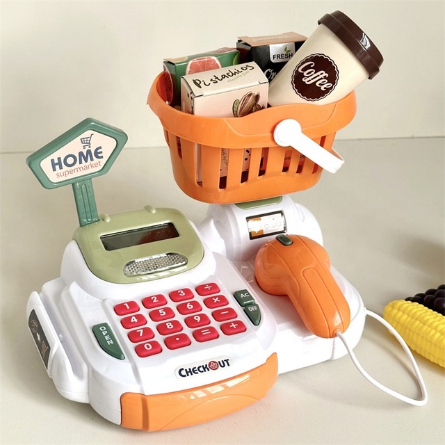 Electronic Preschool Learning Kids Cash Register Scanner Calculator Credit Card Reader Featuring Sound Effects-Made Plastic