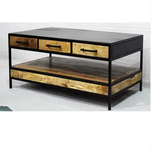 Modern Contemporary Style Furniture Industrial Solid Mango Wood and Iron Storage Cabinet Sideboard with Drawers for Home
