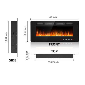 Cheminée électrique murale ultra-mince <span class=keywords><strong>de</strong></span> 42 pouces, 1500W, thermostat à distance, flamme réaliste, avec garantie d'un an - Product Image 2