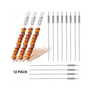 17 ''spiedini di Kebob piatti riutilizzabili in acciaio inossidabile con spintore di Kebob in metallo per grigliare strumenti per barbecue
