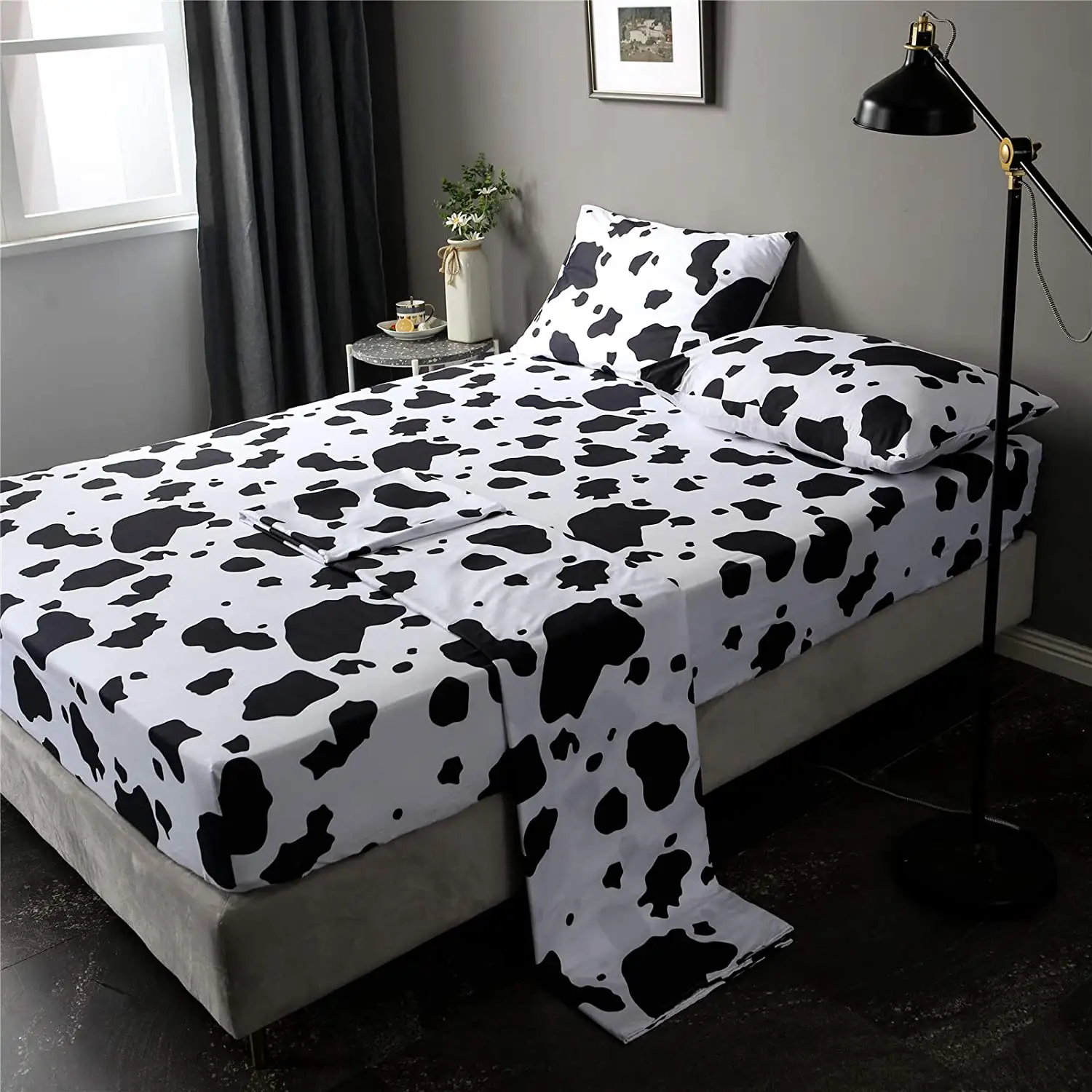 Bedding Set 4pcs Quilted Comforter Bed Sheet Sets 100% Microfiber Duvet Cover Set Printed Plain 4 Pcs Solid