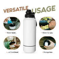 Bouteille d'eau portable pour chien en acier inoxydable 3 en 1, isolée, pour les voyages en plein air, avec bols pour chien, distributeur de nourriture et d'eau