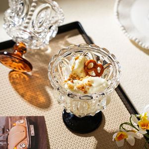 Verre à dessert vintage gaufré sur pied, bol à glace, yaourt, pouding, mousse, verrerie esthétique pour la maison, le café et les fêtes - Product Image 3