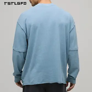 T-shirt à manches longues pour homme, style japonais, coupe oversize, épaules tombantes, coton biologique GRS, poignets superposés, 280 grammes, couleur unie - Product Image 4