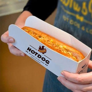 カスタム印刷されたアイボリーペーパーボート型ホットドッグ用紙製食品包装ワッフルトレイ段ボールバーガーコーンドッグシャックボックス（蓋付き） - Product Image 2