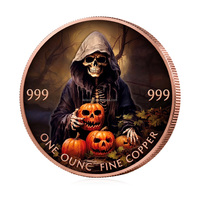 Pièce de monnaie personnalisée en cuivre fin 999 de 1 once, thème Halloween Citrouille Sorcière Grimace, pièce de défi en métal double face, pièce de collection souvenir