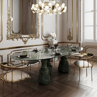 Table à manger ovale en marbre naturel de luxe avec piédestal en marbre, design moderne pour l'ameublement de la maison