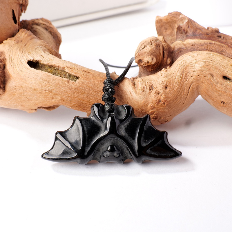 Wholesale Natural Crystal Obsidian Bat Pendant