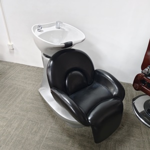 Fauteuil de lavage de luxe moderne pour salon, unité de lavage de cheveux en cuir synthétique, couleur personnalisable, station de lavage capillaire avec structure métallique pour barbier - Product Image 4