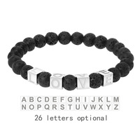 Bracelet en pierres naturelles pour hommes, bijou fait main, pierre de lave, diffuseur d'énergie, perles, breloque lettre initiale, personnalisé