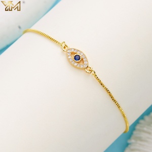 Tobillera YM chapada en oro de 18 quilates con ojo de Evii multicolor y esmalte, dije de ojo de Evii, joyería de playa al por mayor - Product Image 3
