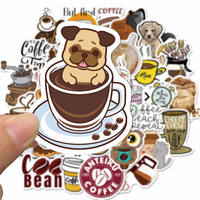 50 autocollants amusants de la série café en dessin animé pour journalisation personnalisée, ordinateur portable, autocollants décoratifs imperméables
