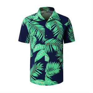 OEM Custom Casual Flower Collar Cotton Full Printed Cuban Collar Button Up Vacation Beach Holiday Hawaiian Shirt for Men