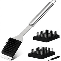 Brosse de nettoyage pour barbecue à long manche de 16,5 po, 2 brosses de rechange, 1 tournevis, en acier inoxydable 304, pour nettoyage de barbecue extérieur