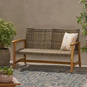 Banco de Patio Moderno de <span class=keywords><strong>Mimbre</strong></span> <span class=keywords><strong>y</strong></span> <span class=keywords><strong>Madera</strong></span> de Acacia para Exteriores - Product Image 3