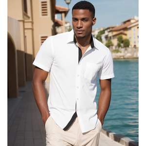 Chemise habillée blanche à manches courtes pour homme, boutonnée, en popeline infroissable, idéale pour l'été et les occasions décontractées - Product Image 1