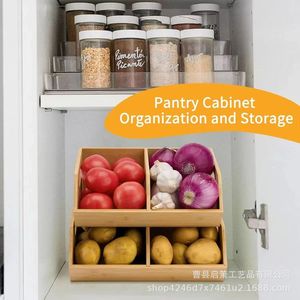 Bamboo Kitchen Storage Rack With Handles Stackable Multi Layer Wooden Box For Fruits <b>Vegetables</b> Countertop Organizer - Product Image 3