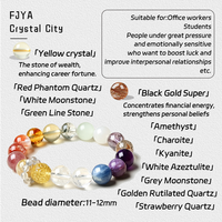 Bracelet en Citrine Naturelle, Améthyste et Pierre de Lune 11-12mm - Bijou Équilibrant Multi-Pierres Précieuses, Cadeau Spirituel pour Elle/Lui