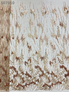 Lo último en encaje bordado de lentejuelas naranjas quemadas, venta al por mayor, tela de encaje de lentejuelas de tul francés para vestido - Product Image 4