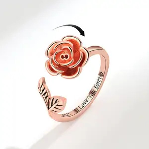 Dia dos Namorados Jóias Mulheres Acessórios Rose Gold 925 Prata Ajustável Rose Anéis Para As Mulheres Ansiedade Fidget Anéis