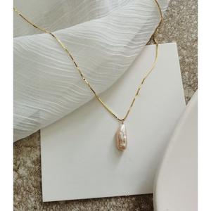 925 <b>Silver</b> Plated 18K Gold Thick Toothpick Pearl <b>Necklace</b> Simple Japanese Korean Collarbone <b>Chain</b> Fashion Pendant <b>Necklaces</b> - Product Image 3