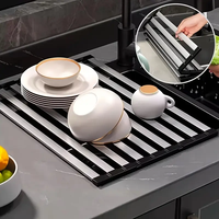 Égouttoir à vaisselle enroulable en acier inoxydable 304, support de lavage alimentaire pliable pour évier, support pour serviettes et bols, organisateur de cuisine