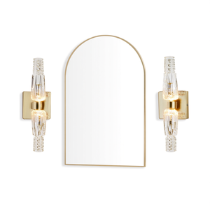 Applique murale contemporaine en fer plaqué or 17 pouces avec cristaux, éclairage LED pour salle de bain, chambre à coucher, luminaire d'intérieur - Product Image 1