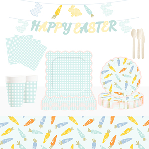 DAMAI <b>Easter</b> Party Theme Decor Bulk Wholesale Set Mint Green Check Carrot Paper Plates Tablecloth Party Disposable Tableware - Product Image 1